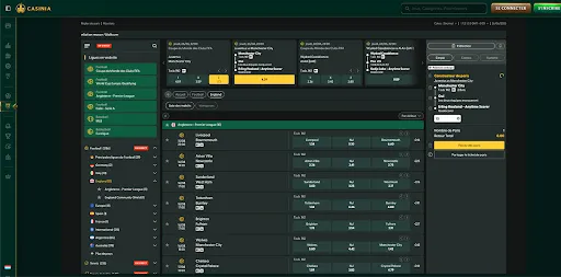 «Interface de paris sportifs en direct Casinia»