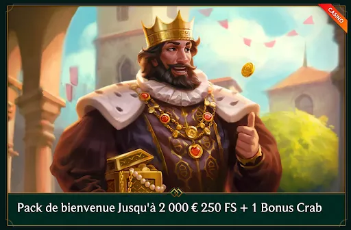 Pack de bienvenue Casinia avec roi et coffre au trésor